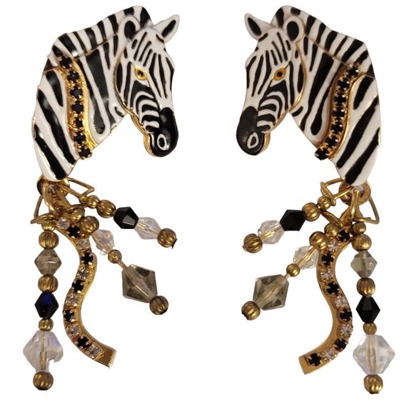 LATR 2GO Lunch At Ritz Africa Safari Zebra Dangle Drop Post Earrings Signed E79 - Picture 2 of 6